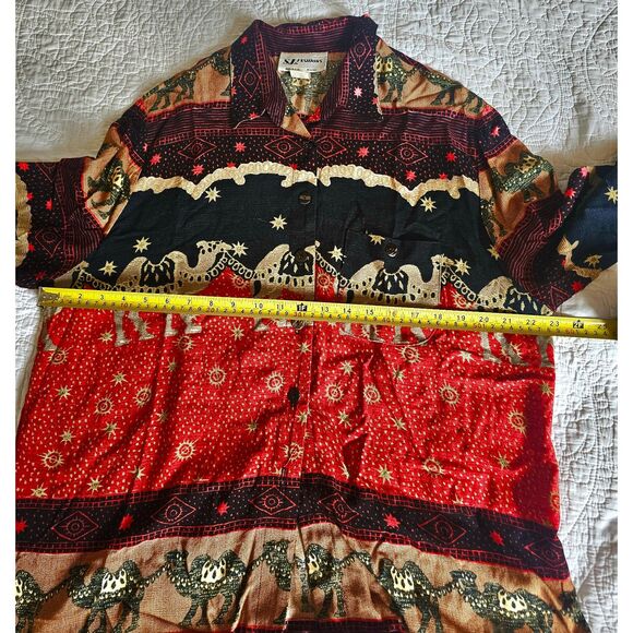 Vintage Boho Chic Camel Print Button-Up Shirt Sz 12 By S.L. Fashions Relaxed Fit - Picture 6 of 12